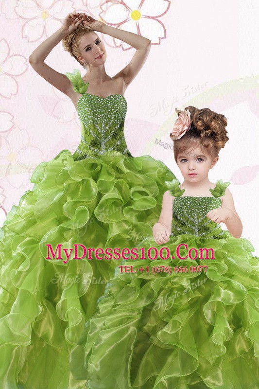 Ball Gowns Sweet 16 Quinceanera Dress Green One Shoulder Organza Sleeveless Floor Length Lace Up