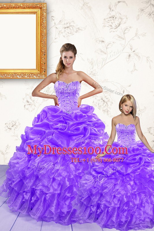 Modern Organza Sleeveless Floor Length Sweet 16 Dress and Beading and Ruffles and Pick Ups