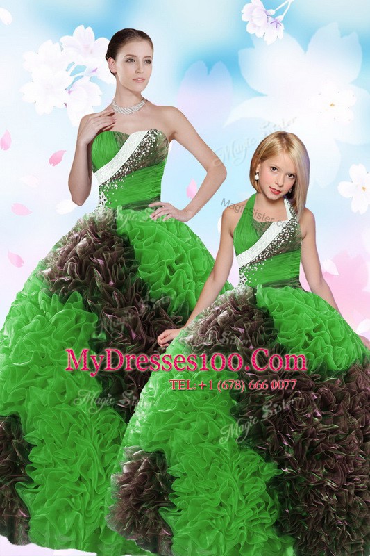 Multi-color Lace Up Sweetheart Sequins and Pick Ups 15th Birthday Dress Taffeta Sleeveless