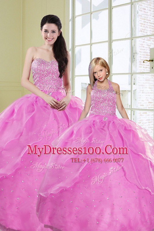 Floor Length Lace Up Sweet 16 Dress Lilac for Military Ball and Sweet 16 and Quinceanera with Beading and Sequins