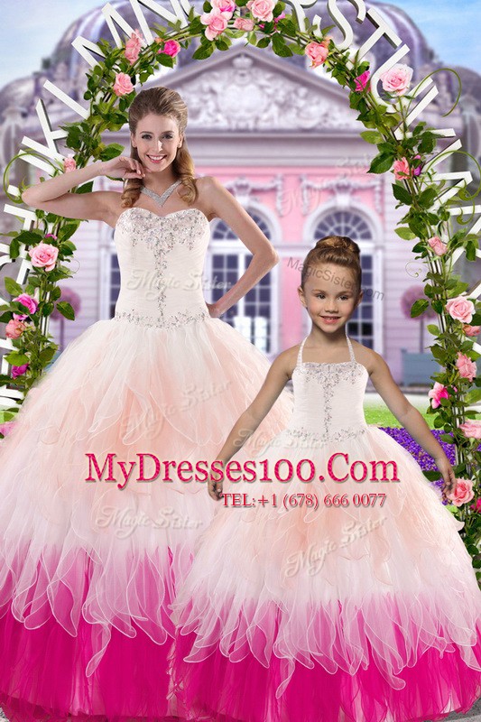 Multi-color Lace Up Sweetheart Beading Quinceanera Gowns Tulle Sleeveless