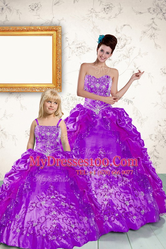 Taffeta Sleeveless Floor Length Sweet 16 Dresses and Beading and Embroidery and Pick Ups