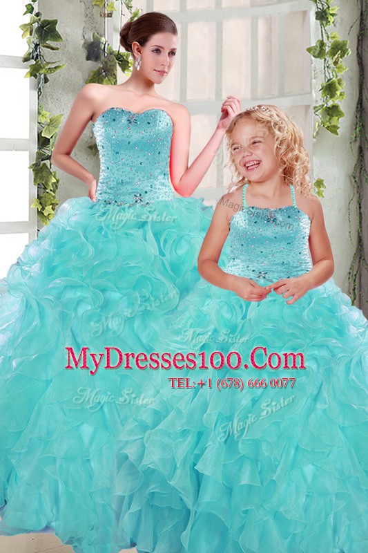 Custom Made Sweetheart Sleeveless Organza Sweet 16 Dress Beading and Ruffles Lace Up