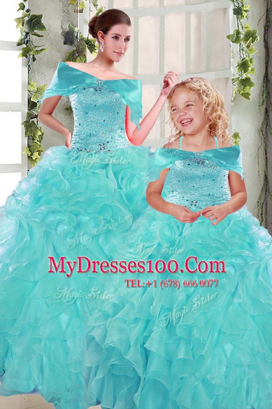 Custom Made Sweetheart Sleeveless Organza Sweet 16 Dress Beading and Ruffles Lace Up