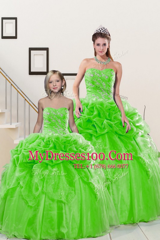 Organza Lace Up Sweetheart Sleeveless Floor Length Quinceanera Dresses Beading and Pick Ups
