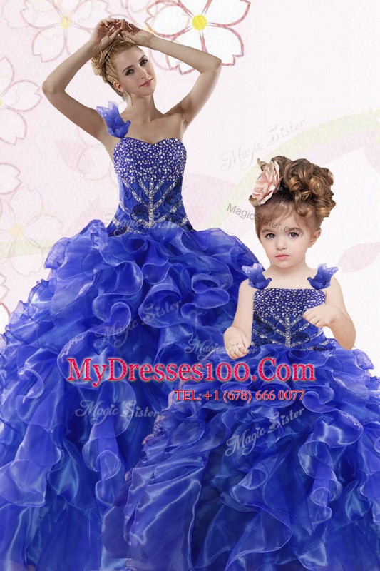 One Shoulder Royal Blue Sleeveless Beading and Ruffles Floor Length 15 Quinceanera Dress