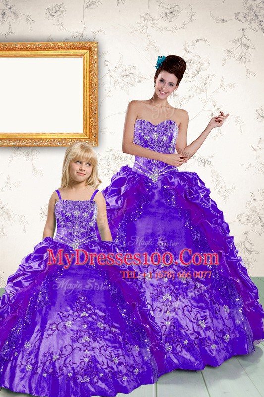 Pick Ups Purple Sleeveless Taffeta Side Zipper Sweet 16 Quinceanera Dress for Military Ball and Sweet 16 and Quinceanera