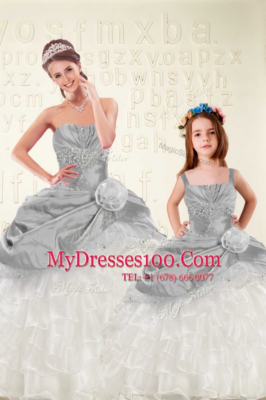 Hot Selling Multi-color Sweetheart Lace Up Beading and Ruffled Layers and Hand Made Flower Quinceanera Gowns Sleeveless