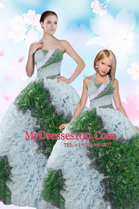 Smart Sweetheart Sleeveless Quince Ball Gowns Floor Length Sequins and Pick Ups Multi-color Taffeta
