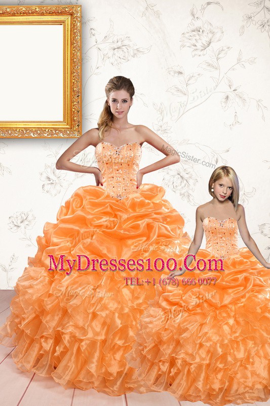 Fine Sleeveless Lace Up Floor Length Beading and Ruffles and Pick Ups Quinceanera Gown
