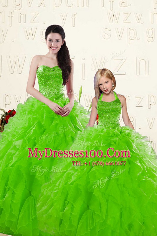 Ball Gowns Organza Sweetheart Sleeveless Beading and Ruffles Floor Length Lace Up 15 Quinceanera Dress