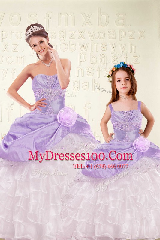 Fancy Organza and Taffeta Sweetheart Sleeveless Lace Up Beading and Ruffled Layers and Hand Made Flower Quinceanera Dress in Purple