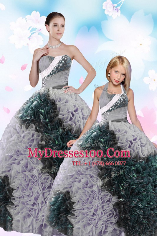 Sequins Pick Ups Sweetheart Sleeveless Lace Up Ball Gown Prom Dress Multi-color Taffeta