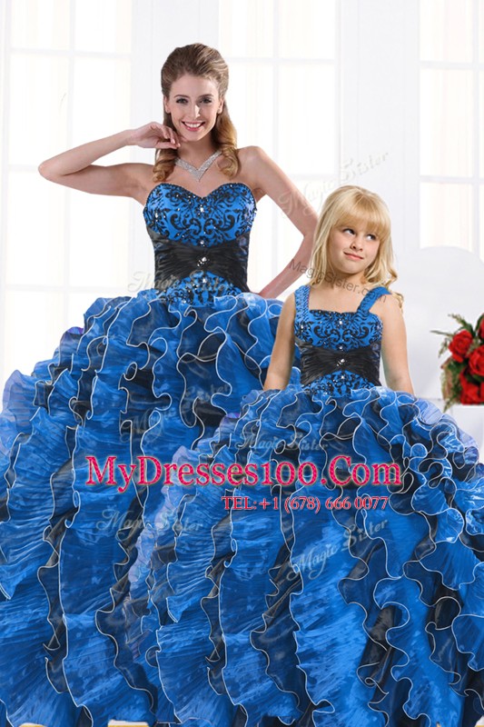 Smart Royal Blue Sleeveless Organza Lace Up Sweet 16 Dresses for Military Ball and Sweet 16 and Quinceanera
