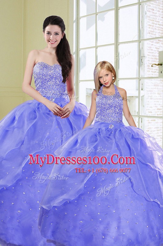 Lavender Sweet 16 Dress Military Ball and Sweet 16 and Quinceanera and For with Beading Sweetheart Sleeveless Lace Up