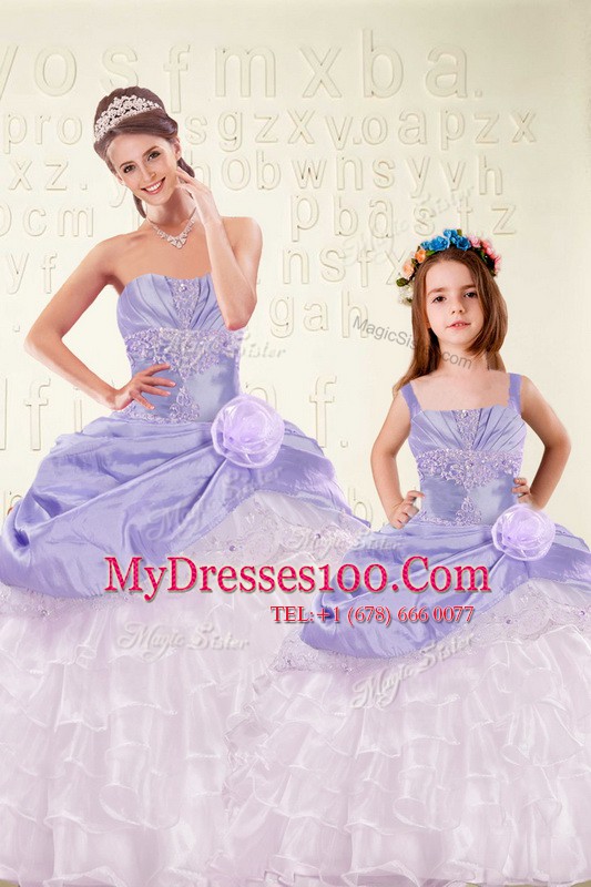 Dynamic Lavender Sweetheart Neckline Beading and Ruffled Layers and Hand Made Flower Quinceanera Gown Sleeveless Lace Up