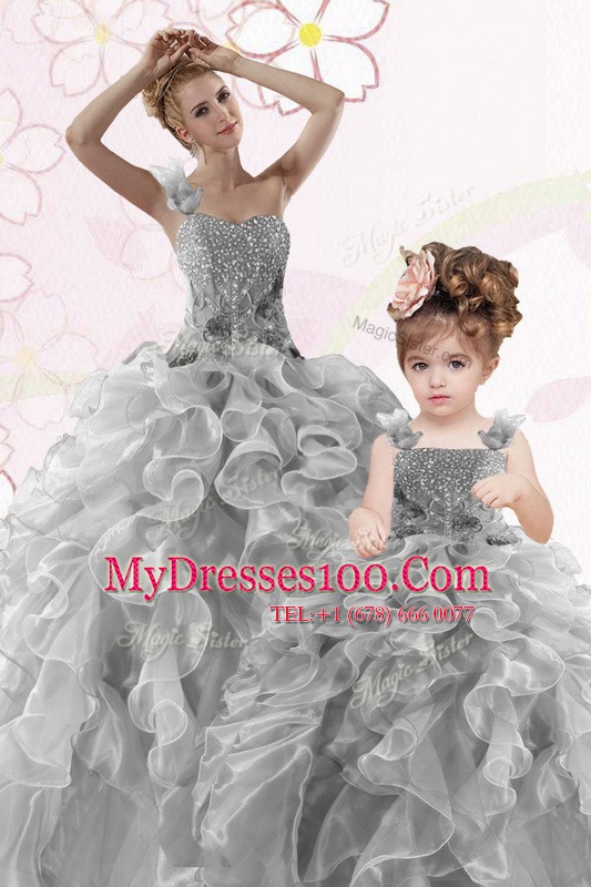 One Shoulder Sleeveless Beading and Ruffles Lace Up Sweet 16 Dresses