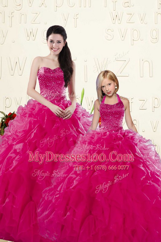 Fabulous Sleeveless Lace Up Floor Length Beading and Ruffles 15 Quinceanera Dress
