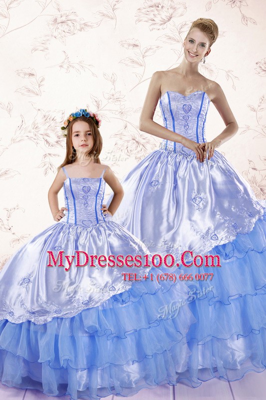 Baby Blue Ball Gowns Sweetheart Sleeveless Organza Floor Length Lace Up Beading and Ruffled Layers Quinceanera Gowns