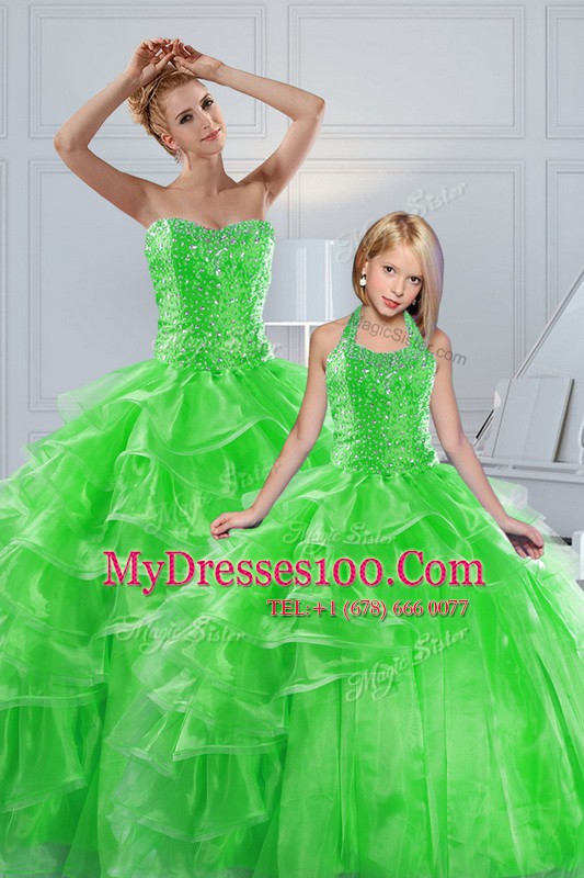 Glittering Sleeveless Beading and Ruffled Layers Floor Length Quinceanera Dress