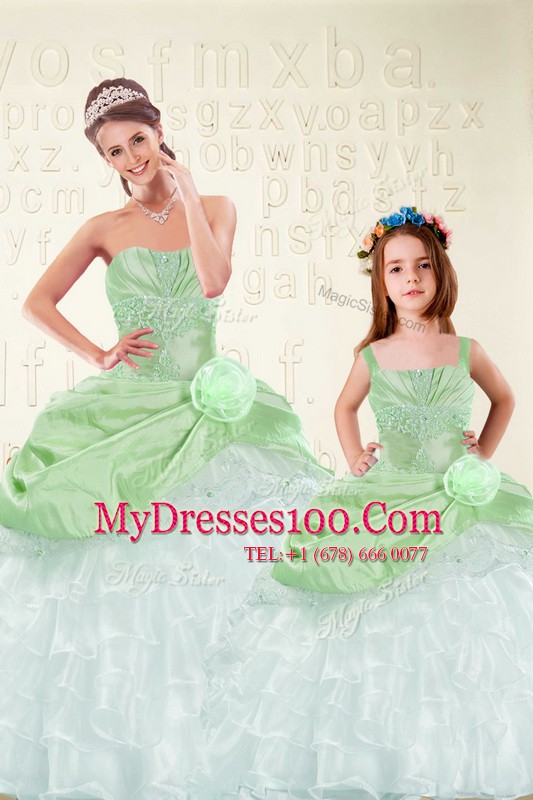 Elegant Lace Up Sweetheart Beading and Ruffled Layers and Hand Made Flower Quinceanera Gowns Organza and Taffeta Sleeveless