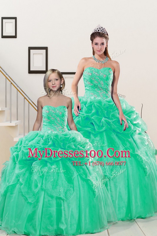 Sweetheart Sleeveless Organza Vestidos de Quinceanera Beading and Pick Ups Lace Up
