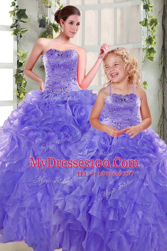 Ball Gowns Quinceanera Dress Lavender Strapless Organza Sleeveless Floor Length Lace Up