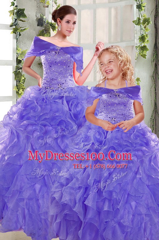 Ball Gowns Quinceanera Dress Lavender Strapless Organza Sleeveless Floor Length Lace Up