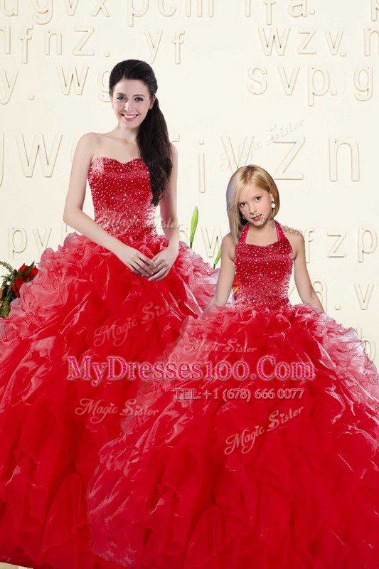New Style Organza Sleeveless Floor Length Vestidos de Quinceanera and Beading and Ruffles