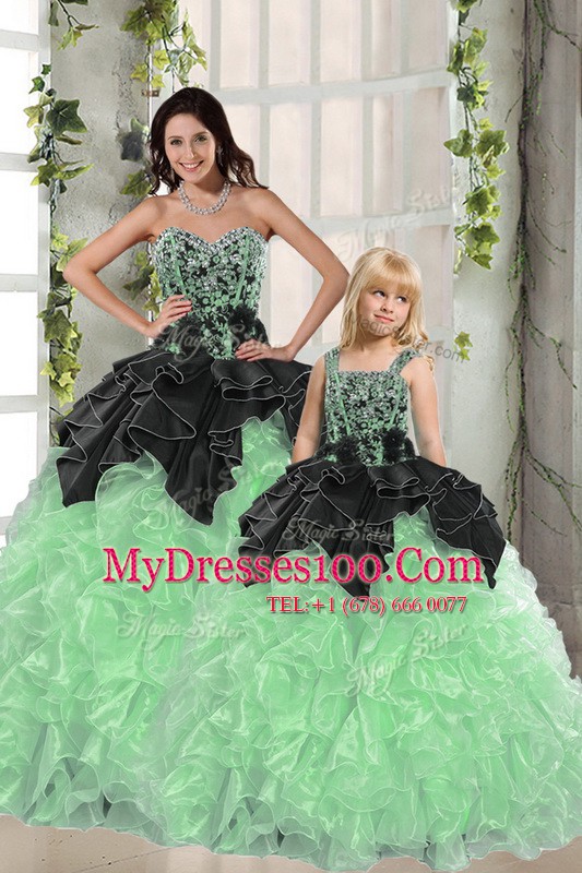 Cheap Apple Green Sleeveless Organza Lace Up Quinceanera Gowns for Military Ball and Sweet 16 and Quinceanera