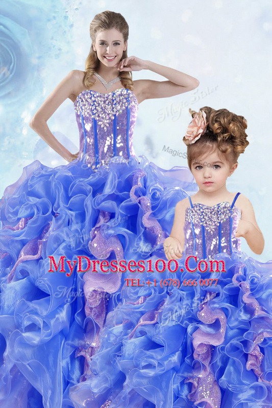 Sequins Ball Gowns Ball Gown Prom Dress Multi-color Sweetheart Organza Sleeveless Floor Length Lace Up