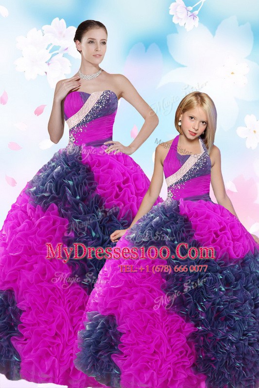 Great Multi-color Sleeveless Floor Length Sequins and Pick Ups Lace Up Quince Ball Gowns