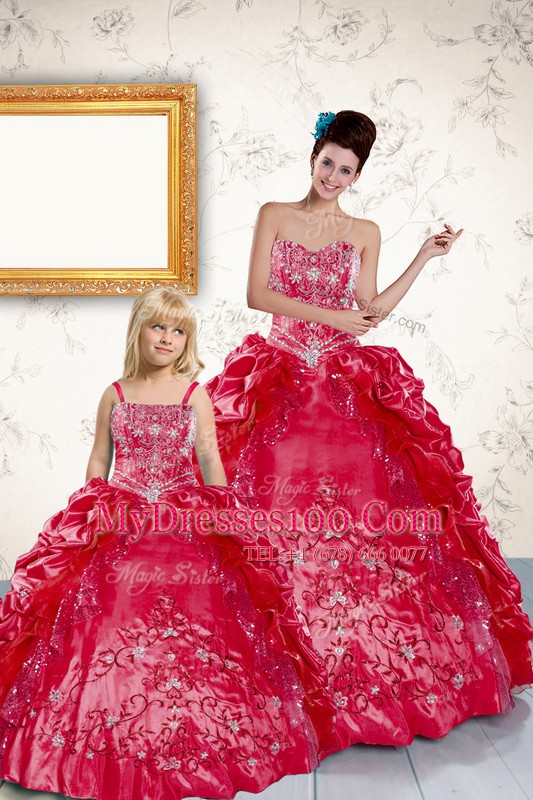 Pick Ups Ball Gowns Quinceanera Dress Red Strapless Taffeta Sleeveless Floor Length Lace Up