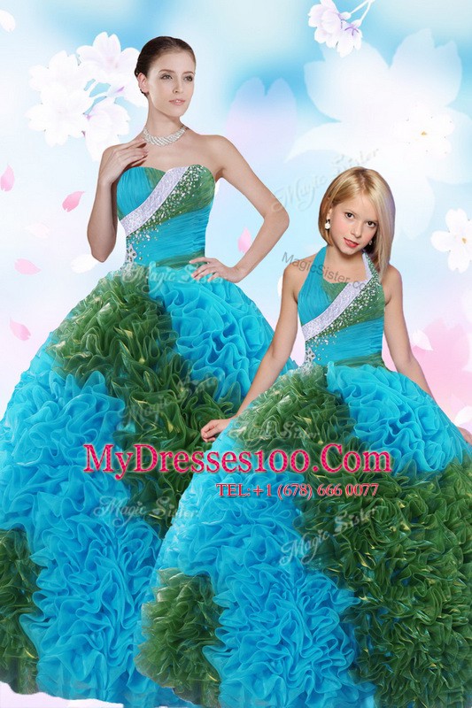 Multi-color Quinceanera Gowns Military Ball and Sweet 16 and Quinceanera and For with Sequins and Pick Ups Sweetheart Sleeveless Lace Up