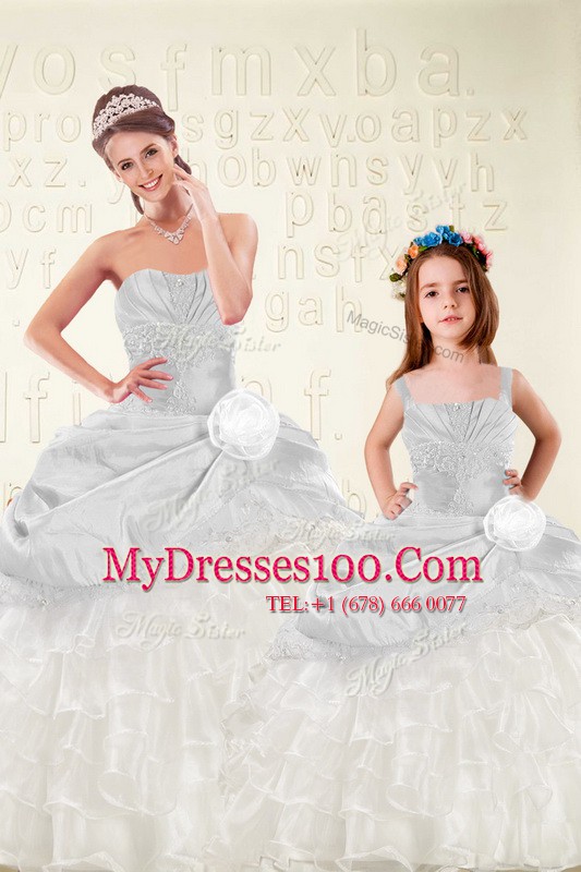 Pretty Organza and Taffeta Sweetheart Sleeveless Lace Up Beading and Ruffled Layers and Hand Made Flower Quinceanera Dresses in Multi-color