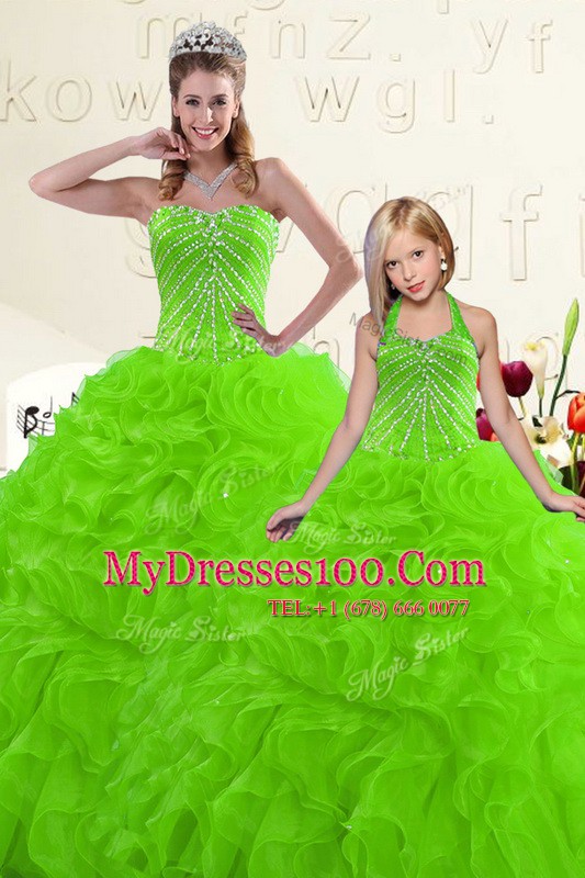 Sweetheart Lace Up Beading and Ruffles Sweet 16 Dresses Sleeveless