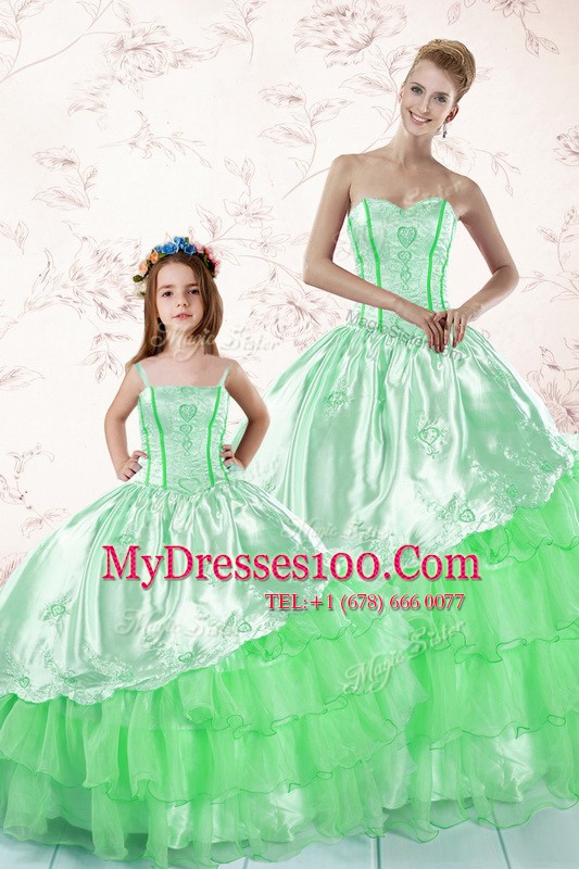 Gorgeous Ruffled Green Sleeveless Organza Lace Up Sweet 16 Quinceanera Dress for Military Ball and Sweet 16 and Quinceanera