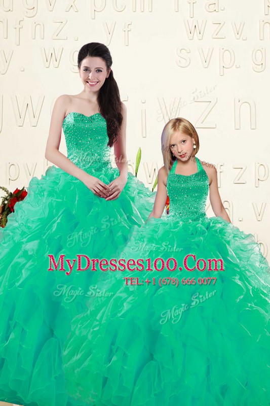Organza Sleeveless Floor Length Sweet 16 Dresses and Beading and Ruffles