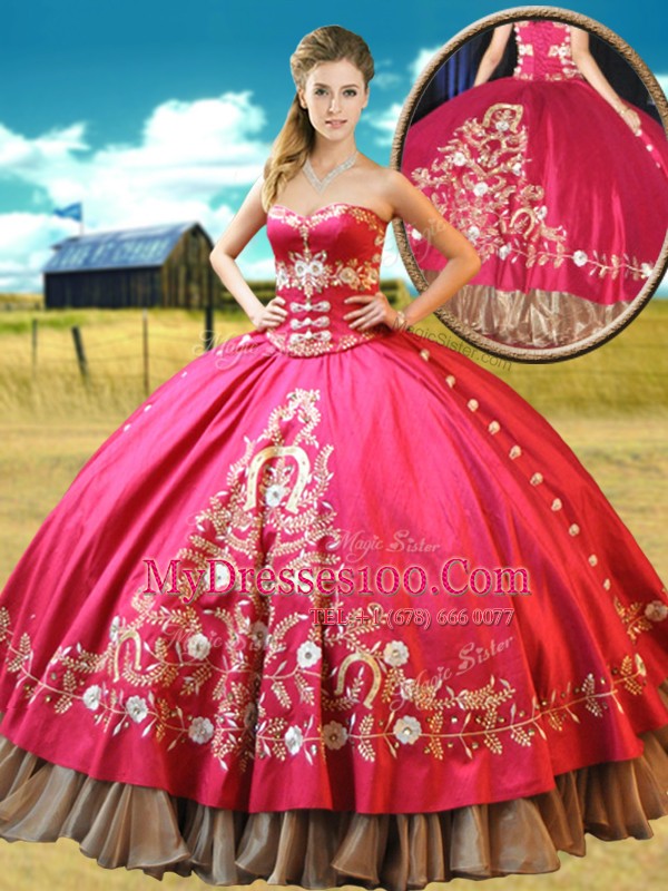 Artistic Four Piece Hot Pink Sweetheart Neckline Beading and Embroidery Sweet 16 Dresses Sleeveless Lace Up