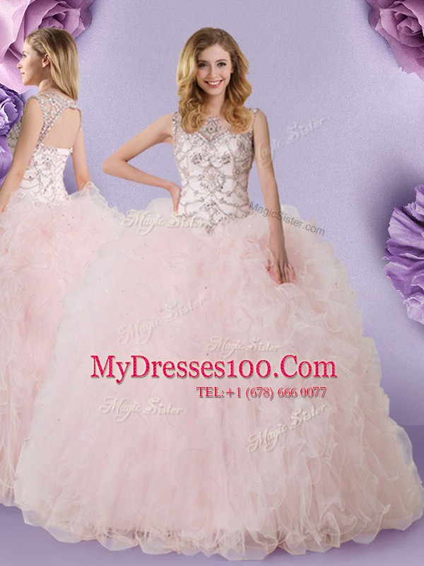 Extravagant Scoop Sleeveless Lace Up Floor Length Lace Sweet 16 Quinceanera Dress