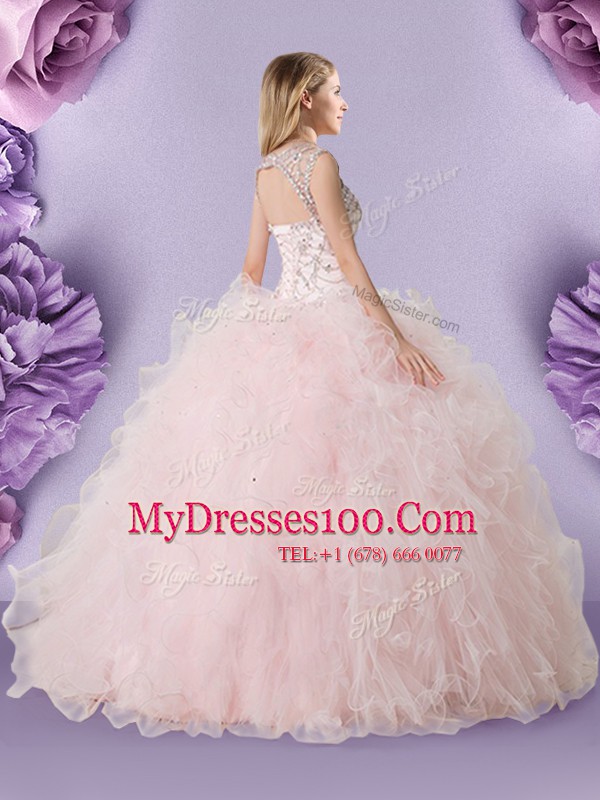 Extravagant Scoop Sleeveless Lace Up Floor Length Lace Sweet 16 Quinceanera Dress