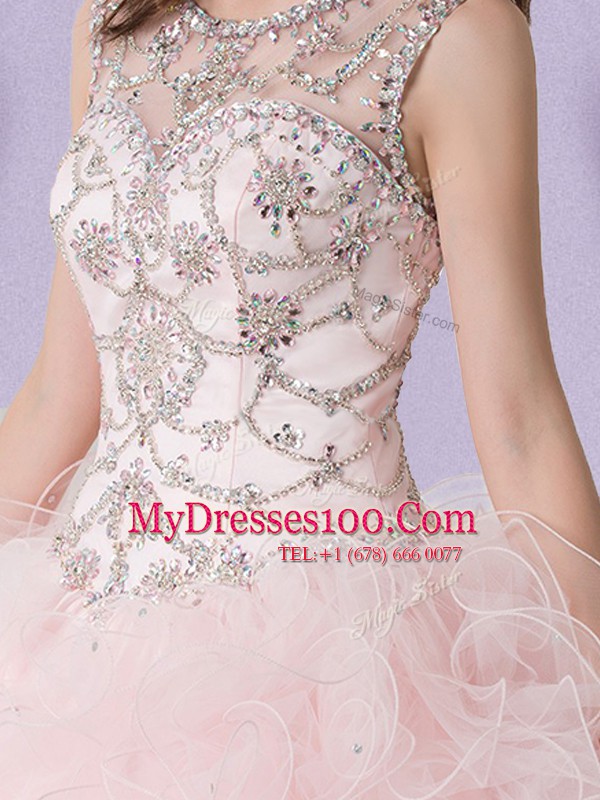 Extravagant Scoop Sleeveless Lace Up Floor Length Lace Sweet 16 Quinceanera Dress