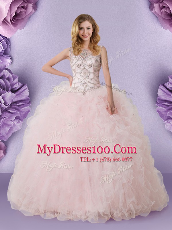 Extravagant Scoop Sleeveless Lace Up Floor Length Lace Sweet 16 Quinceanera Dress