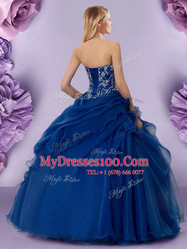 Sleeveless Lace Up Floor Length Beading and Ruffles and Hand Made Flower Quinceanera Gowns