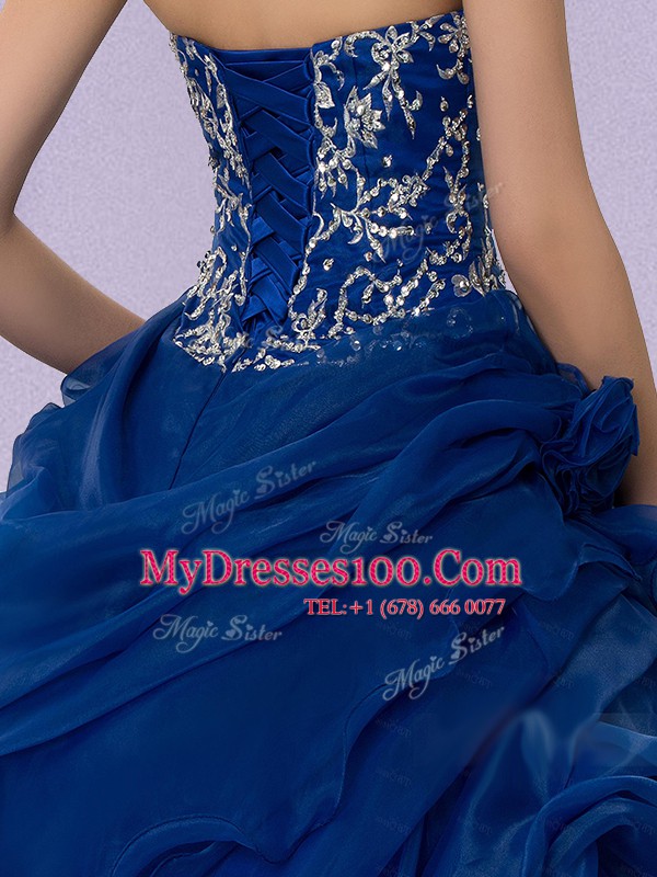 Sleeveless Lace Up Floor Length Beading and Ruffles and Hand Made Flower Quinceanera Gowns