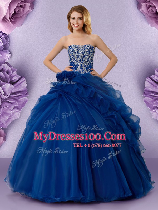 Sleeveless Lace Up Floor Length Beading and Ruffles and Hand Made Flower Quinceanera Gowns