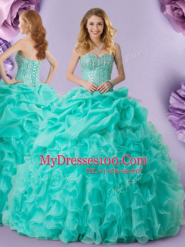 Sleeveless Lace Up Floor Length Beading and Ruffles and Pick Ups Sweet 16 Dresses