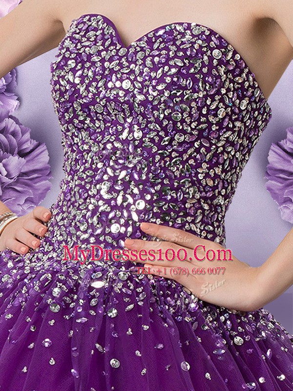 Floor Length Dark Purple 15th Birthday Dress Sweetheart Sleeveless Lace Up