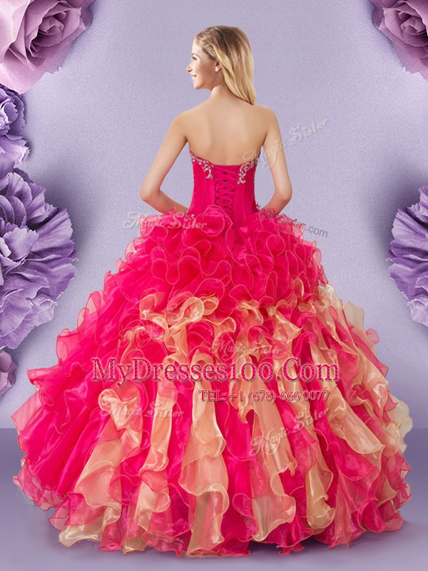 Organza Sleeveless Floor Length Vestidos de Quinceanera and Beading and Ruffles