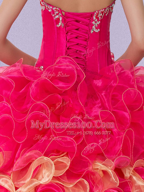 Organza Sleeveless Floor Length Vestidos de Quinceanera and Beading and Ruffles